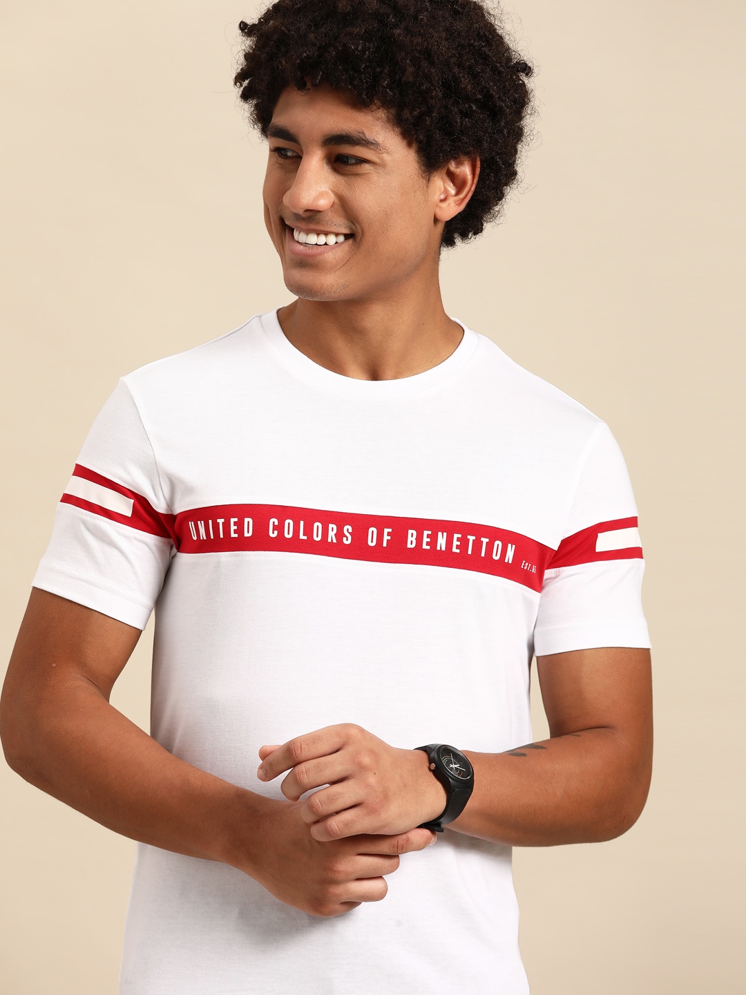 

United Colors of Benetton Men Brand Logo Printed T-shirt, White