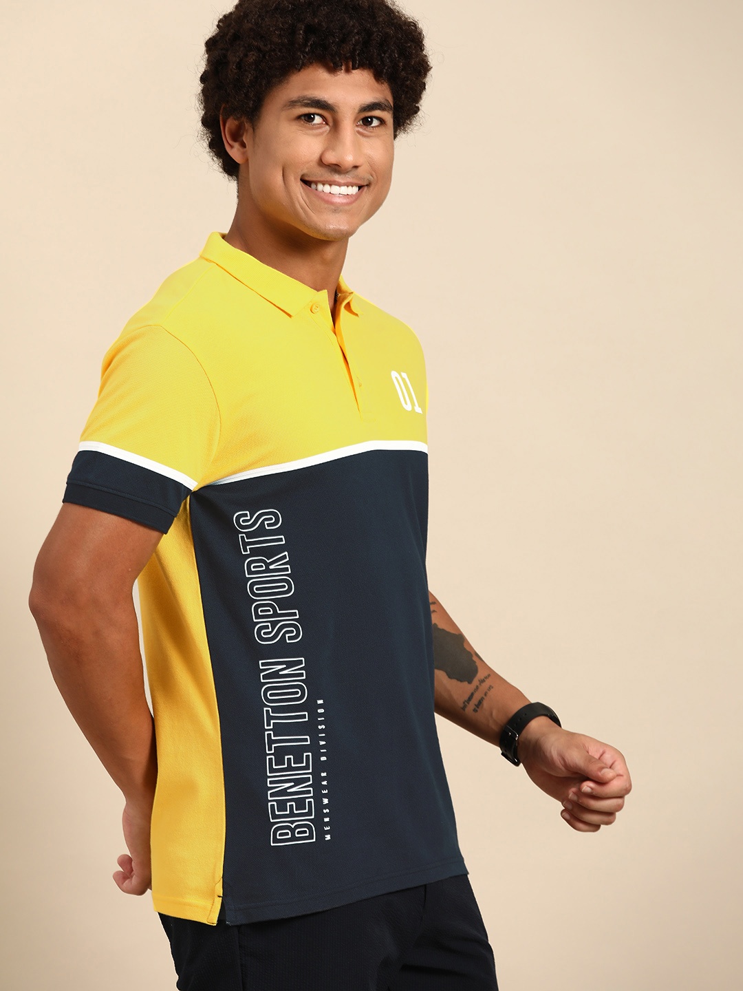 

United Colors of Benetton Men Colourblocked Polo Collar T-shirt, Yellow