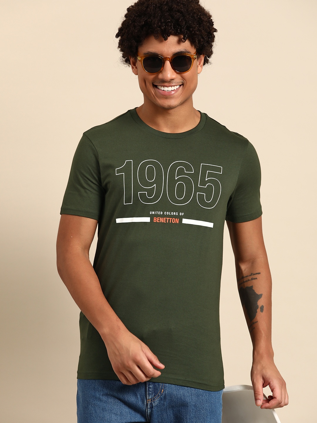 

United Colors of Benetton Typography Print Pure Cotton T-shirt, Olive