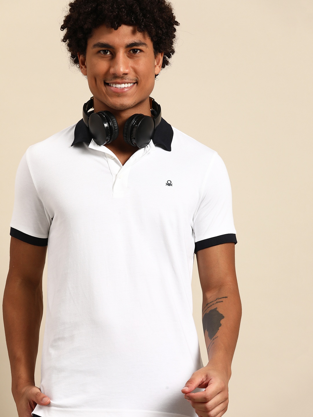 

United Colors of Benetton Contrast Polo Collar T-shirt, White