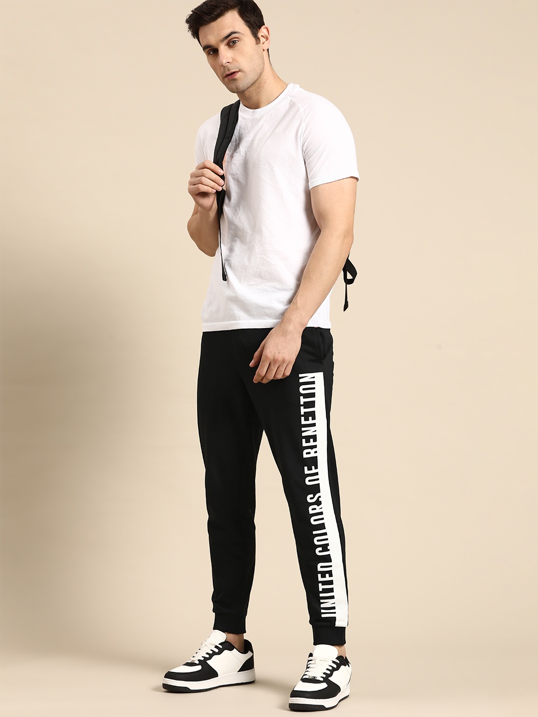 

United Colors of Benetton Men Brand Printed Pure Cotton Joggers, Black