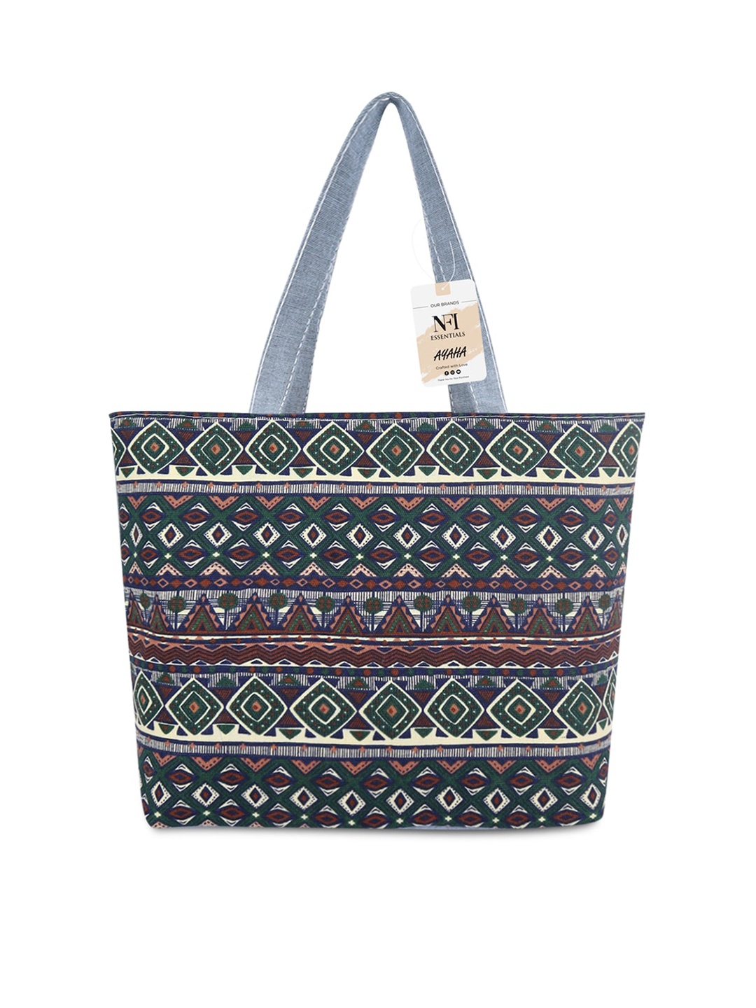 

NFI essentials Geometric Printed Structured Canvas Tote Bag, Green