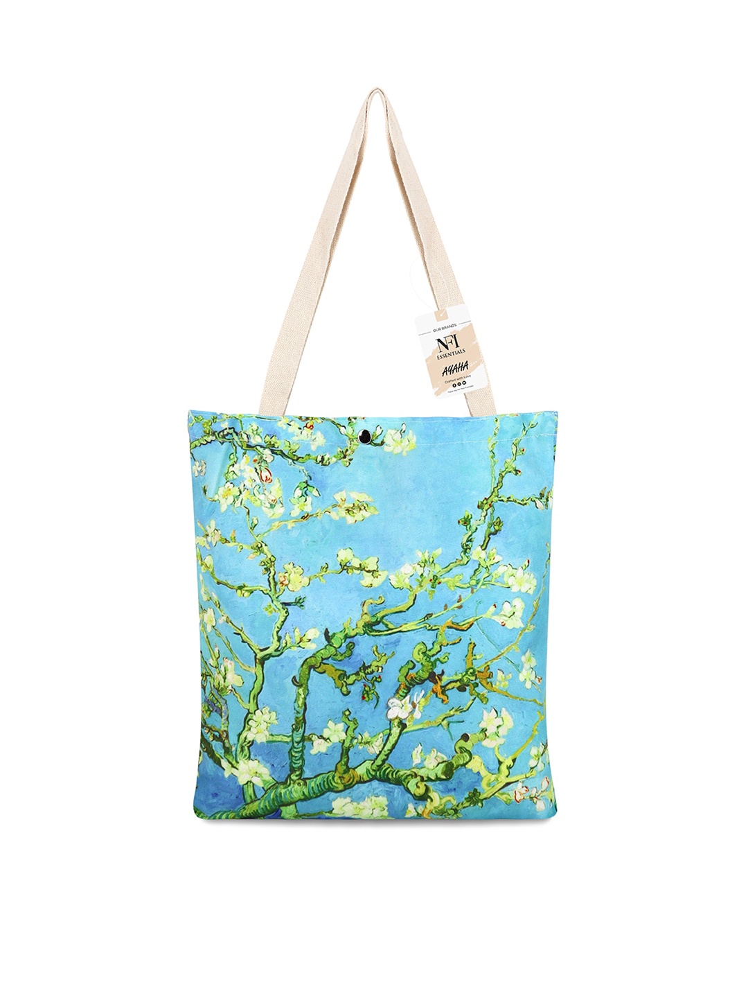 

NFI essentials Floral Printed Structured Canvas Tote Bag, Blue