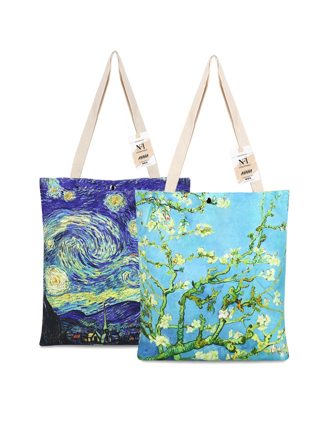 

NFI essentials Set of 2 Printed Structured Canvas Tote Bag, Blue