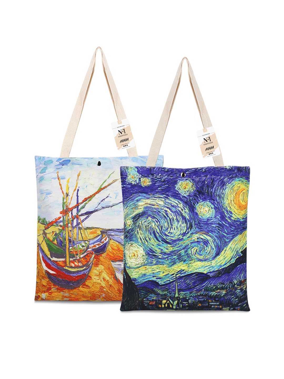 

NFI essentials Set of 2 Graphic Printed Structure Canvas Tote Bag, Blue