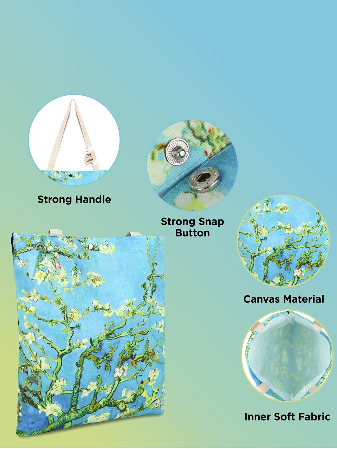 NFI essentials Pack Of 2 Floral Printed Shopper Canvas Tote Bag, Blue