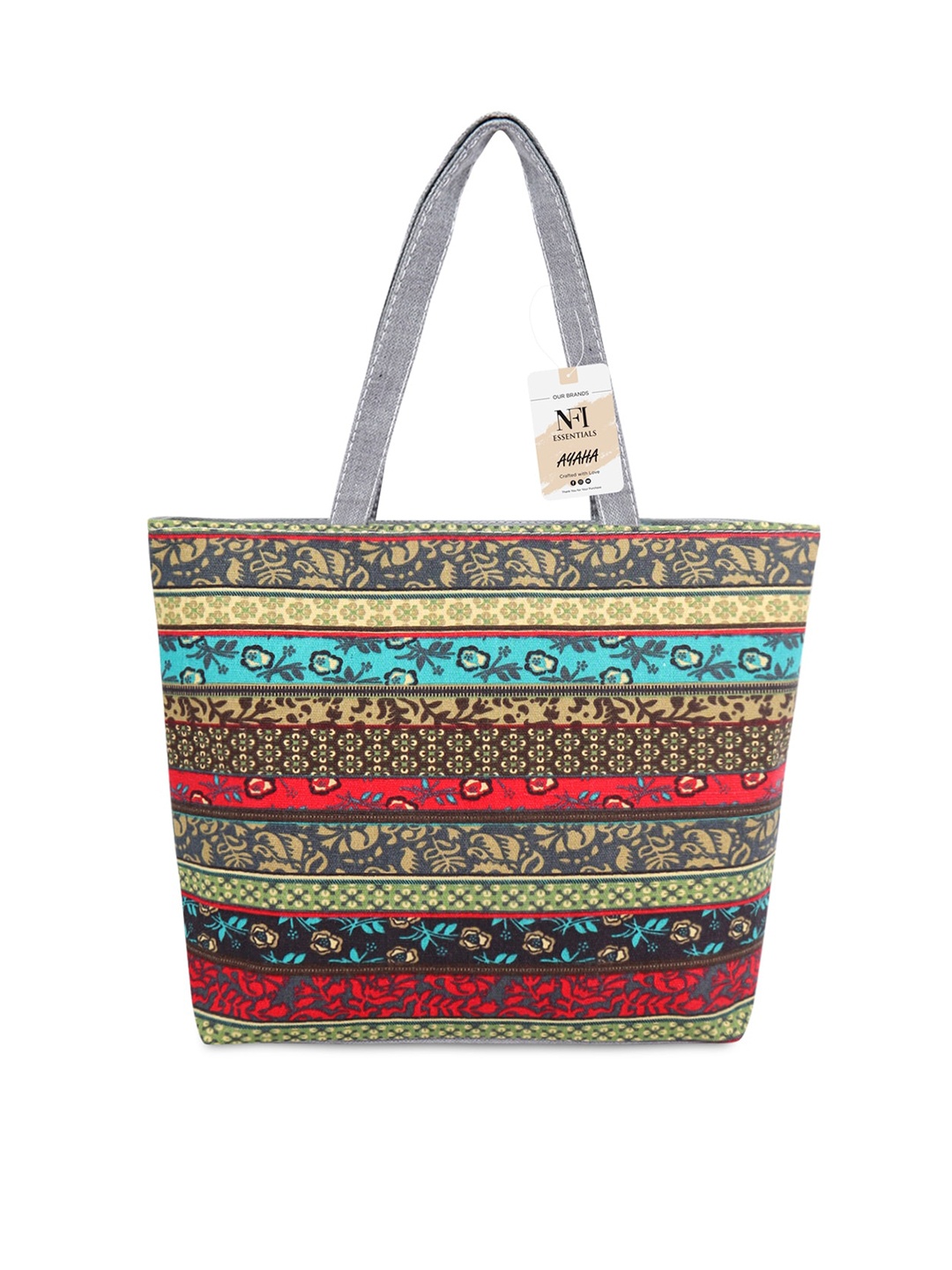 

NFI essentials Ethnic Motifs Printed Shopper Canvas Tote Bag, Red