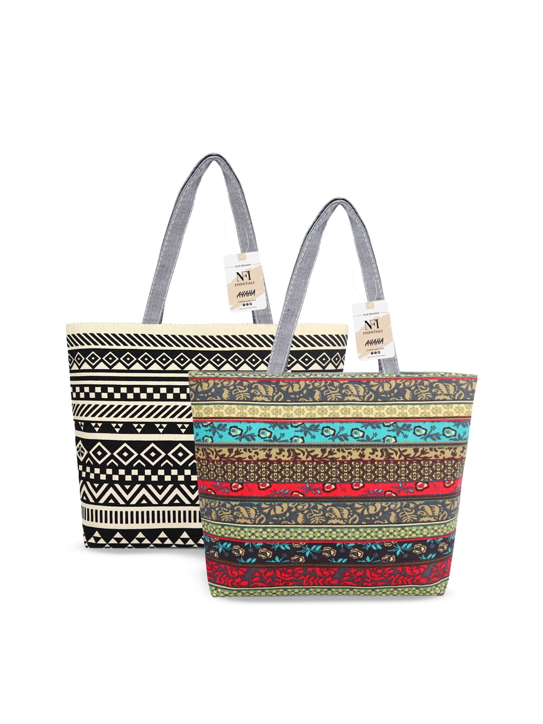 

NFI essentials Set Of 2 Printed Oversized Shopper Tote Bag, Black