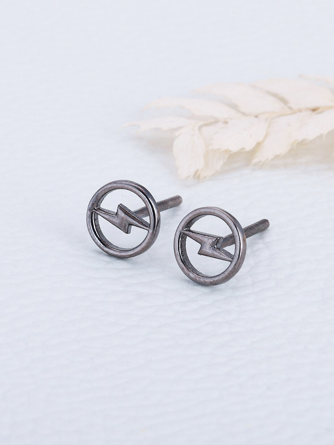 

GIVA Rhodium-Plated Circular Lightning Bolt Studs Earrings, Silver