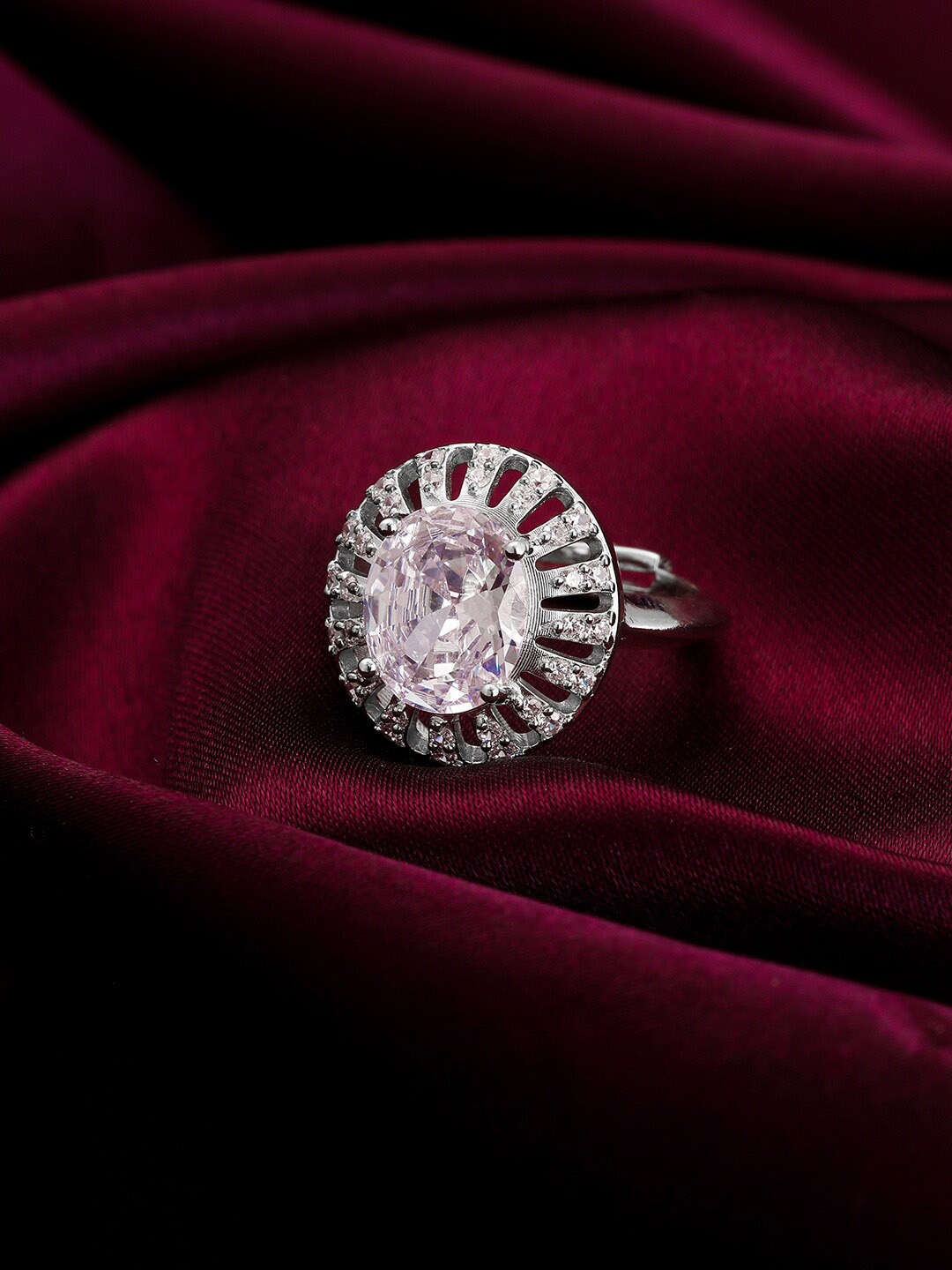 

GIVA 92.5 Sterling Silver Rhodium-Plated CZ-Studded Adjustable Finger Ring