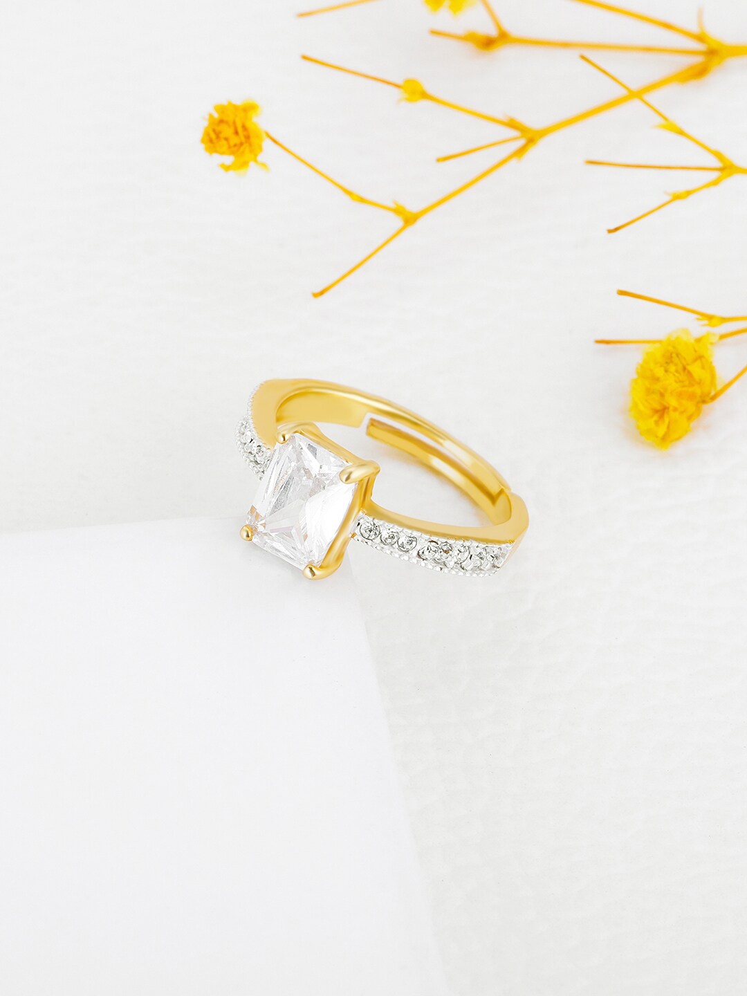

GIVA Gold-Plated & CZ Studded Adjustable Finger Ring