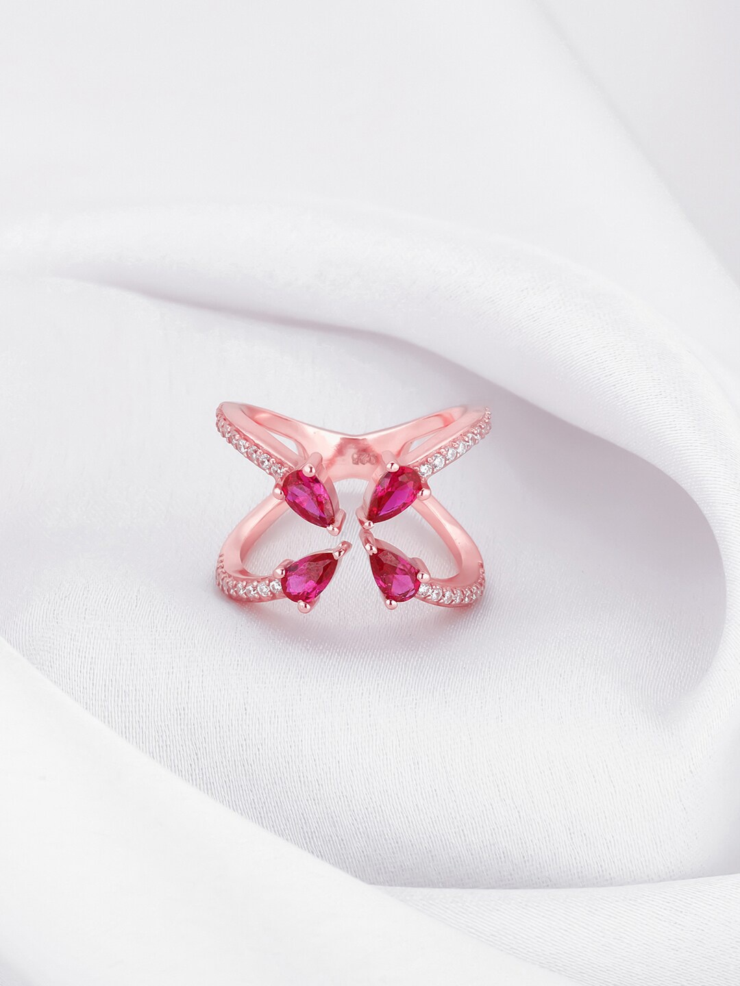 

GIVA 925 Sterling Silver Rose Gold-Plated Stone-Studded Finger Ring