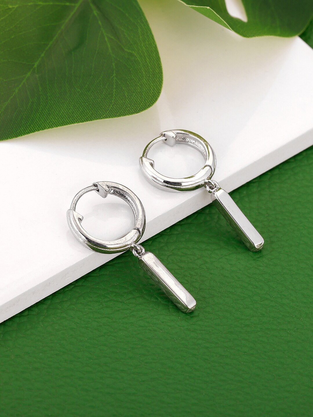 

GIVA Rhodium-Plated Contemporary Hoop Earrings, Silver