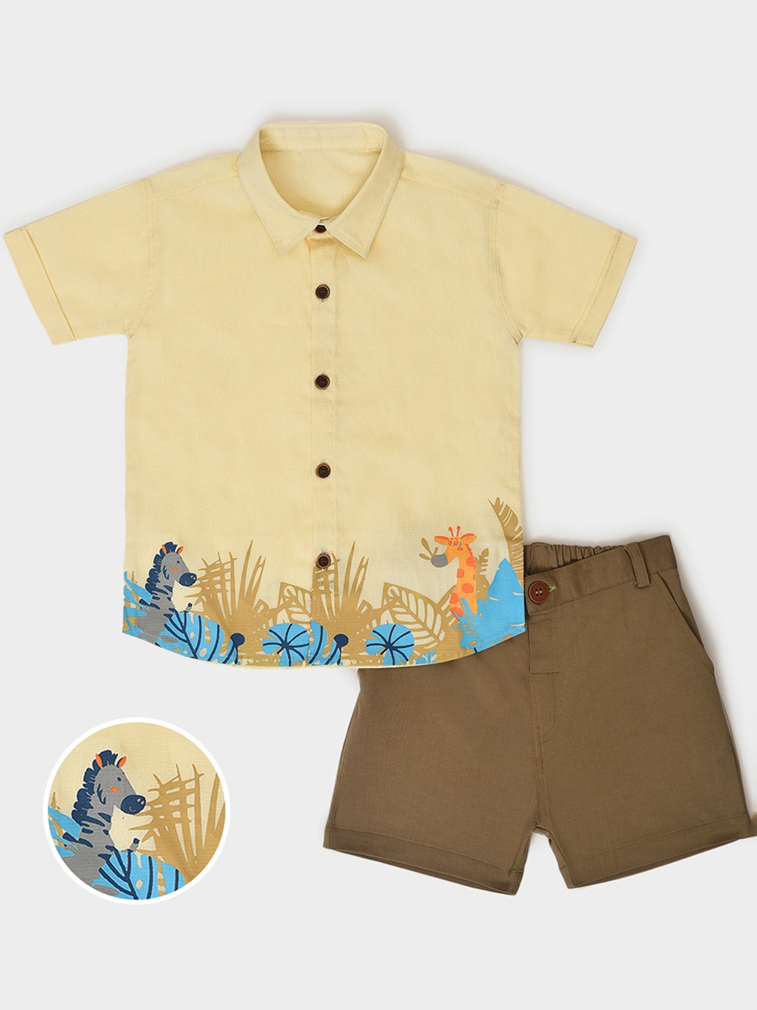 

MiArcus Boy Printed Pure Cotton Shirt With Shorts, Cream