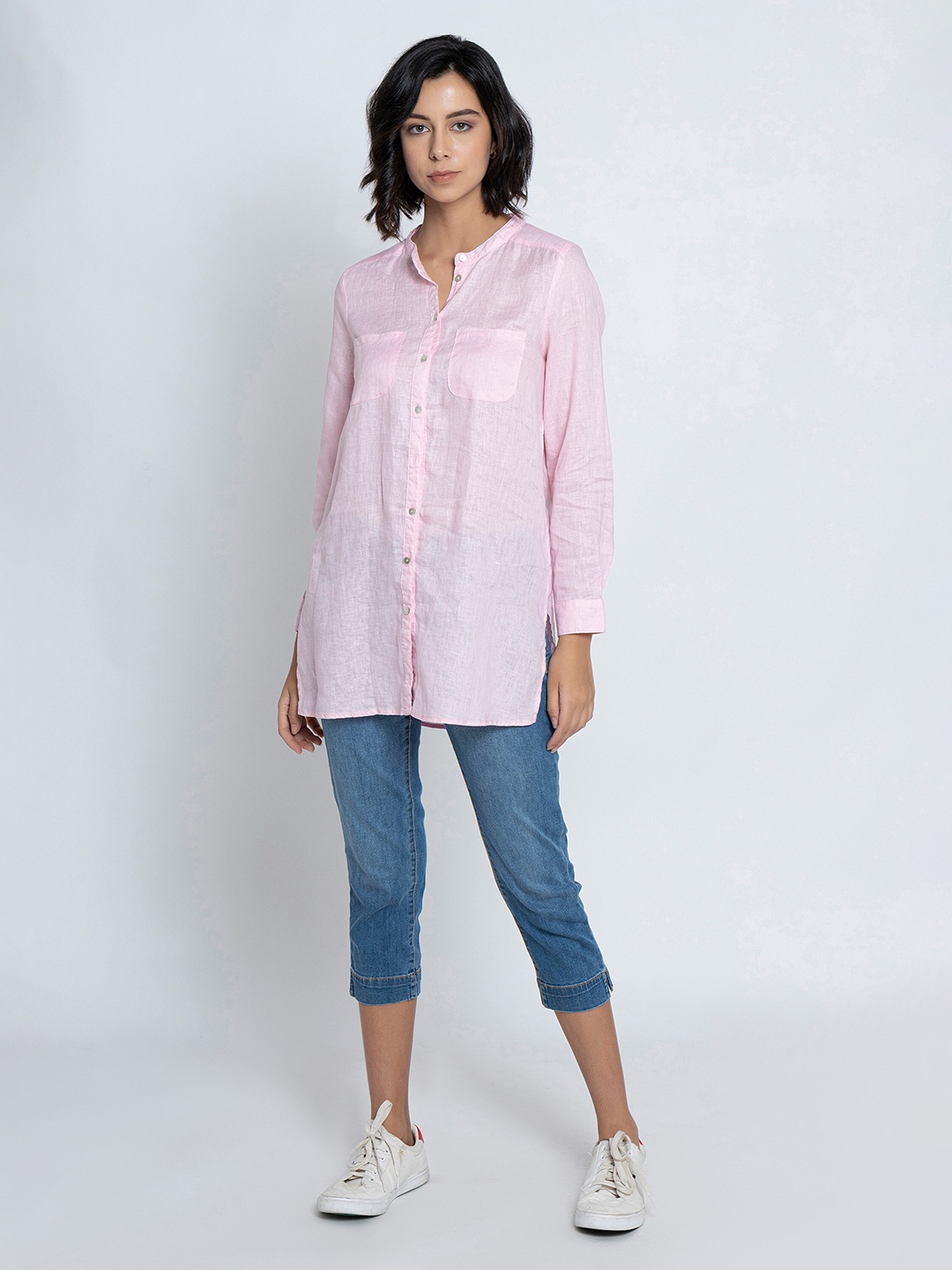 

B.Copenhagen Band Collar Pure Linen Casual Shirt, Pink