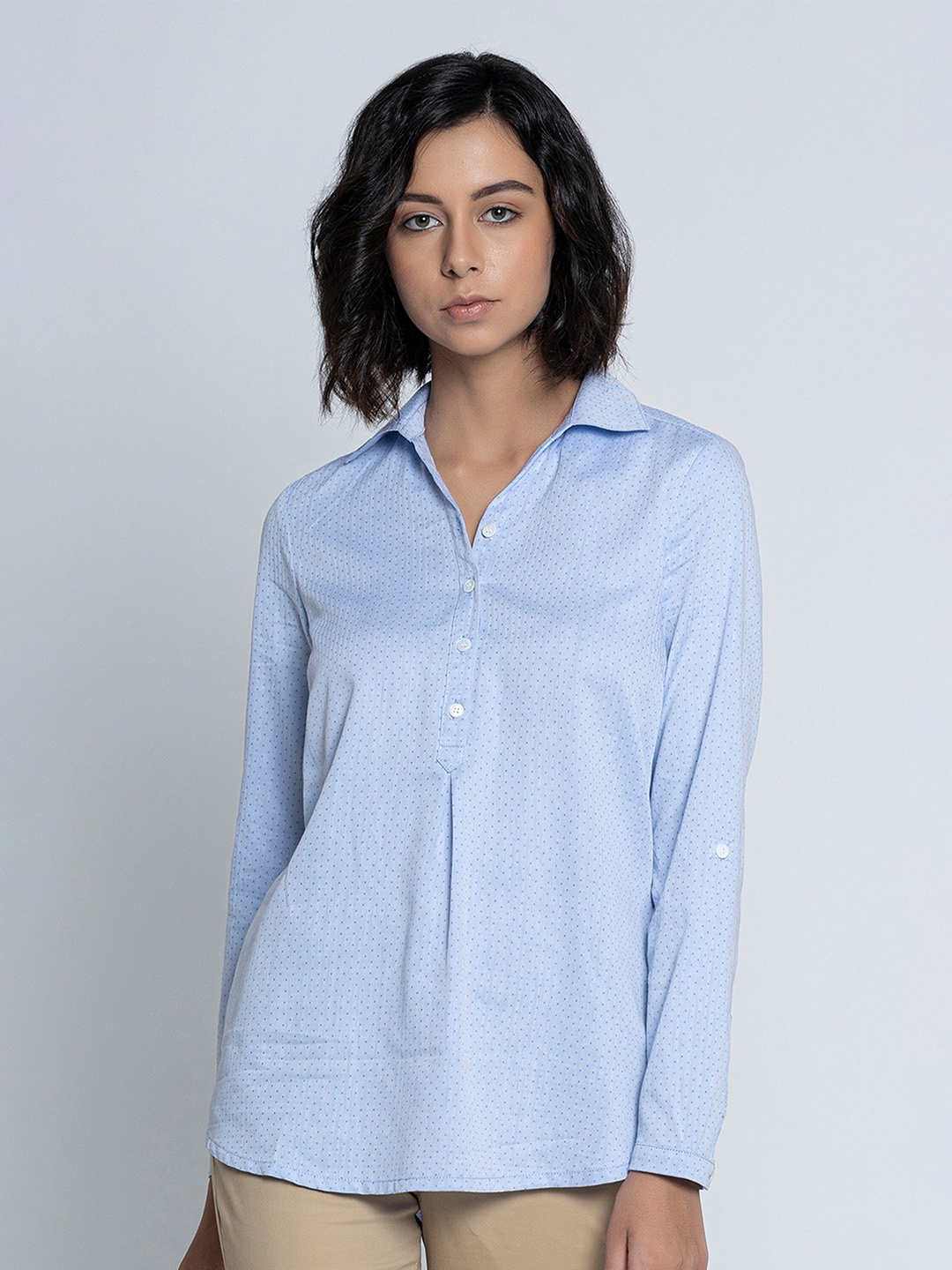 

B.Copenhagen Original Polka Dots Printed Pure Cotton Casual Shirt, Blue