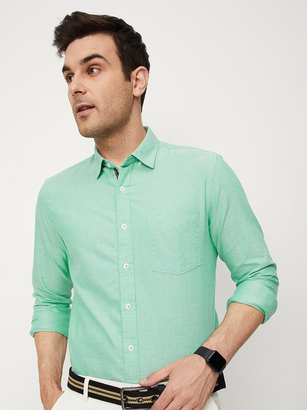 

max Spread Collar Pure Cotton Casual Shirt, Green