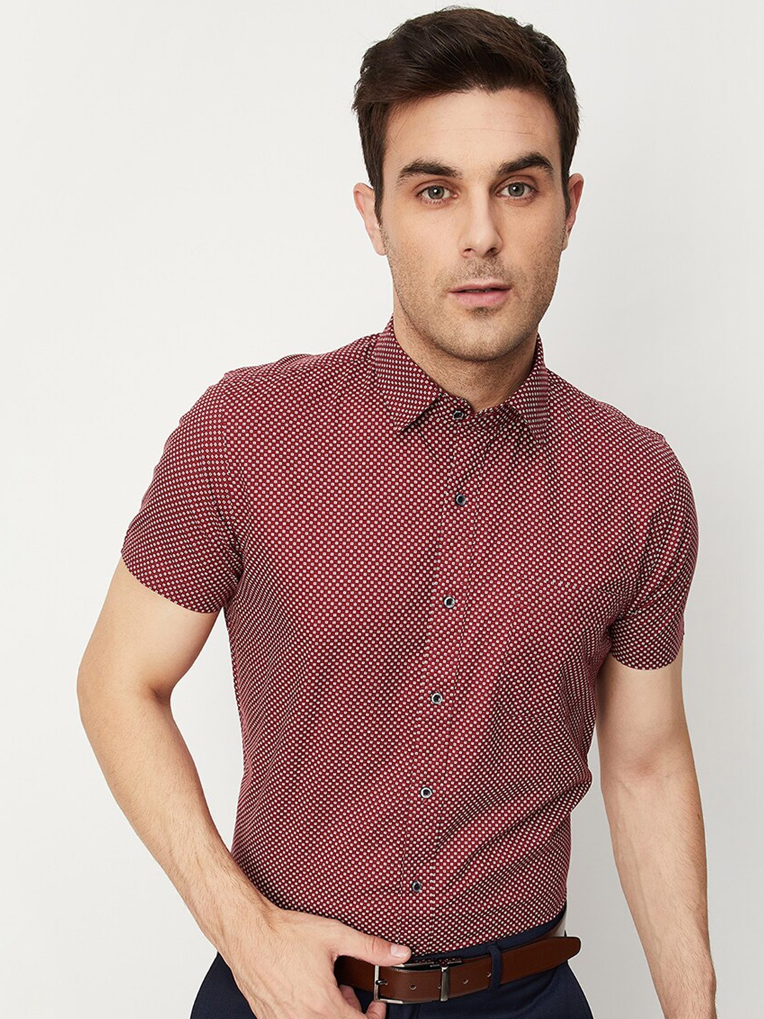 

max Micro Checked Casual Shirt, Red
