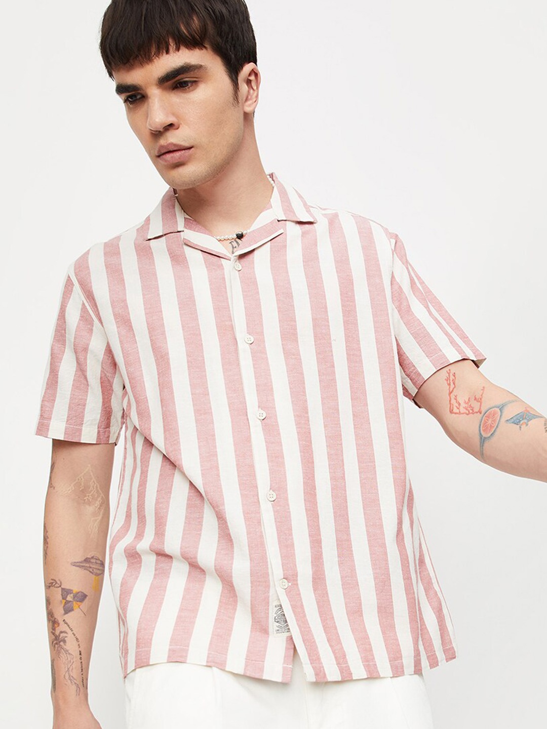 

max Striped Spread Collar Casual Shirt, Peach