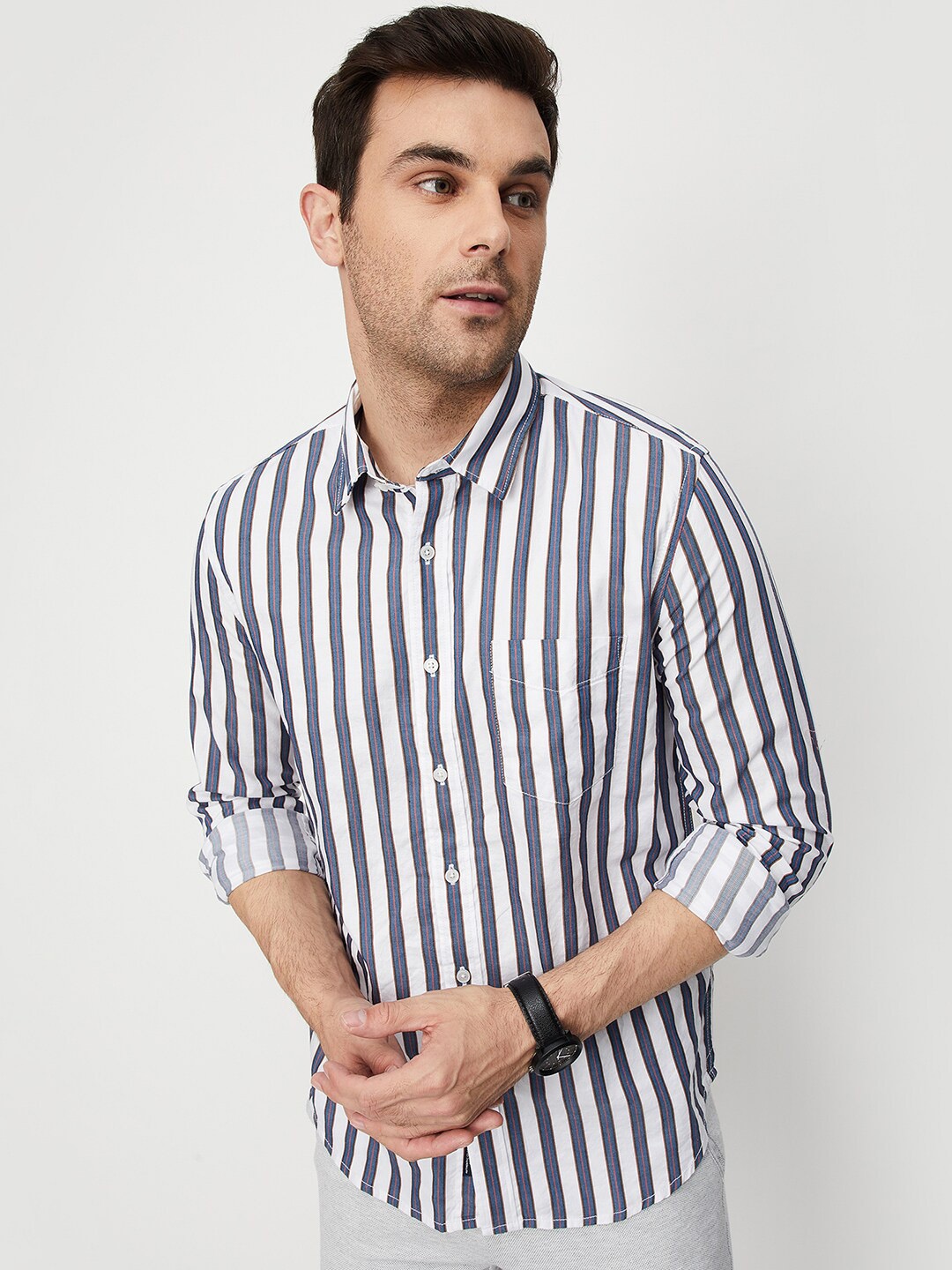 

max Spread Collar Striped Casual Shirt, Blue