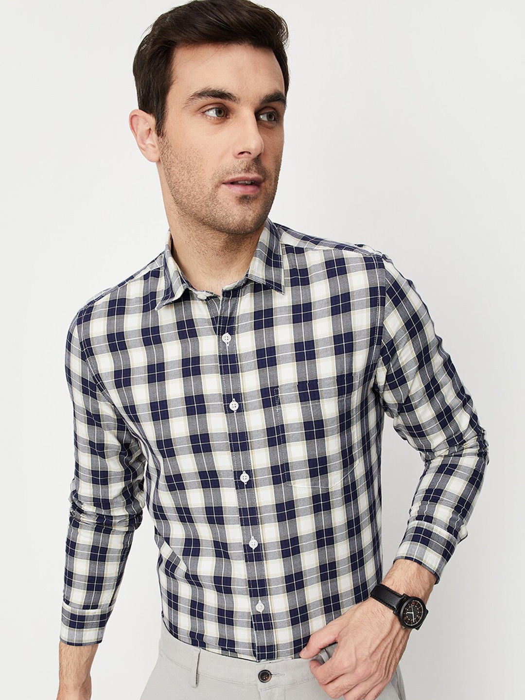 

max Gingham Checked Cotton Casual Shirt, Blue