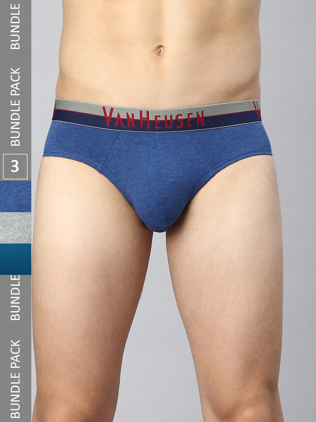 

Van Heusen Men Pack Of 3 Mid-Rise Pure Cotton Basic Briefs, Blue