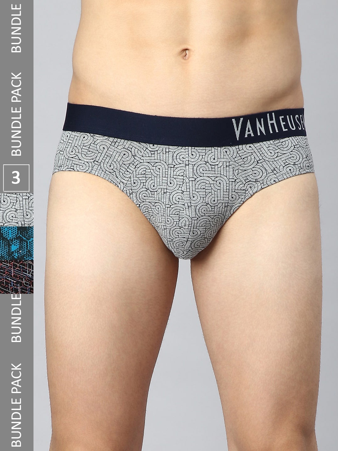 

Van Heusen Men Pack Of 3 Printed Briefs, Grey