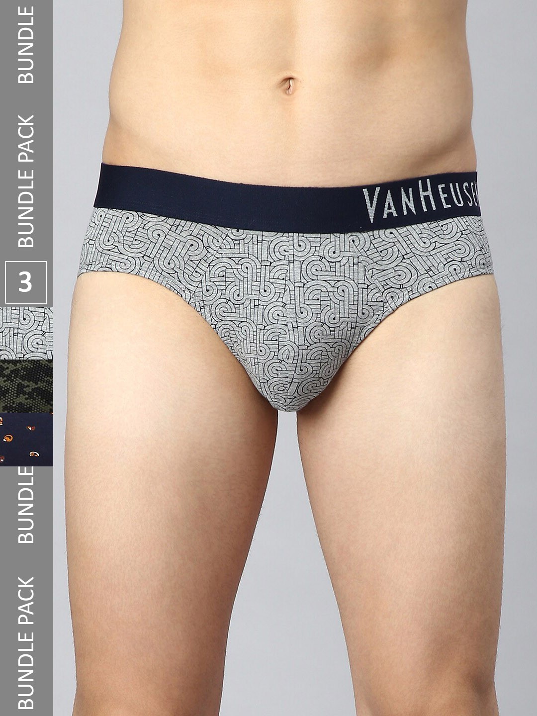 

Van Heusen Men Pack Of 3 Printed Basic Briefs IHQBR3CC210007, Grey