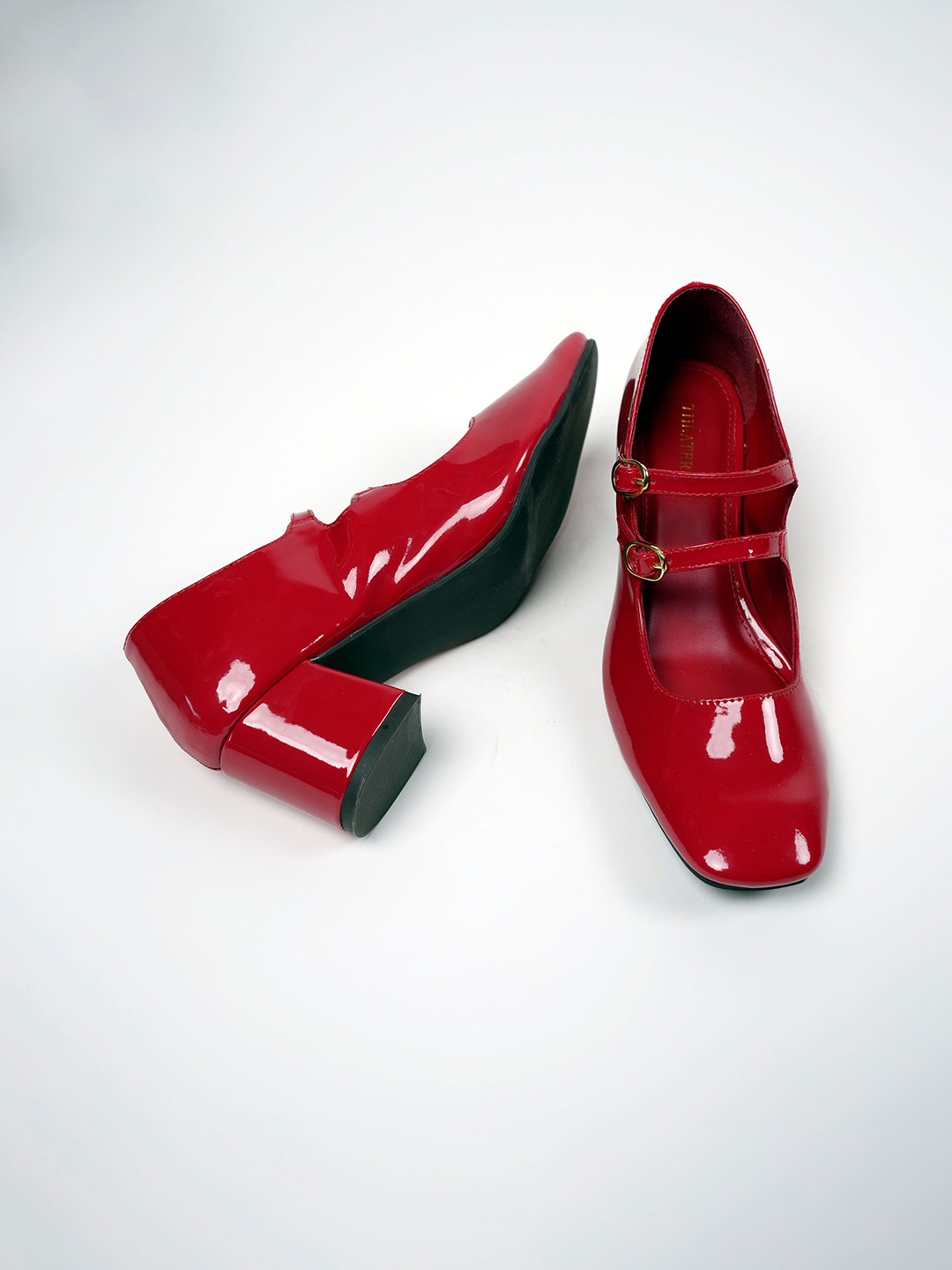 

Theater Kelly MOGAMBO Square Toe Block Mary Janes With Buckles, Red