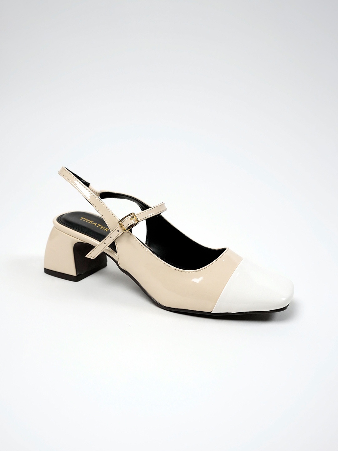 

Theater Women Twiggy CLUB PARADISE Colourblocked Square Toe Block Mules With Backstrap, White