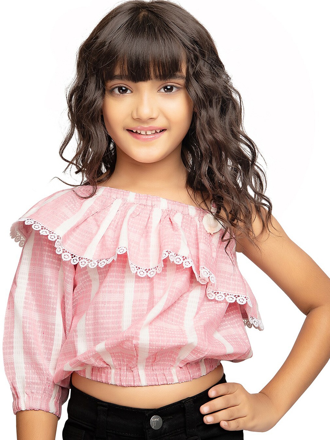 

Tiny Kingdom Girls Striped Cotton Blouson Top, Pink