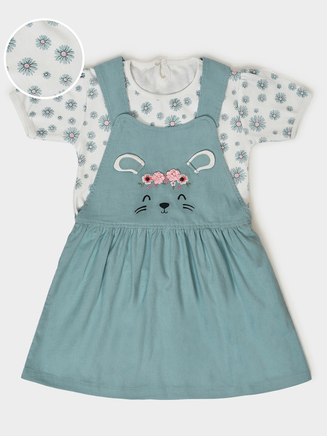 

MiArcus Girls Embroidered Pinafore Dress With Top, Teal