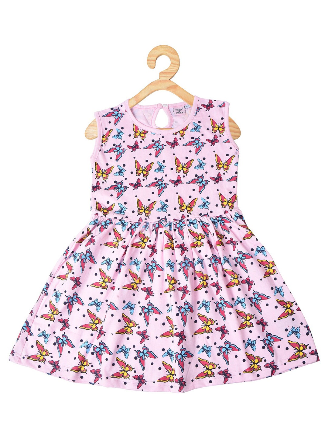 

POMY & JINNY Girls Conversational Printed Cotton Fit & Flare Midi Dress, Pink