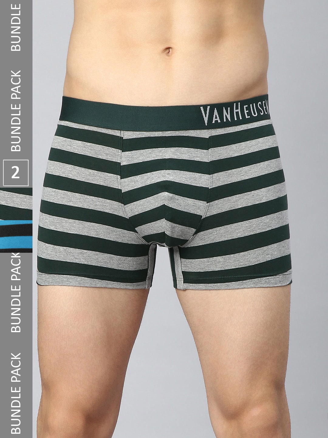 Van Heusen Pack Of 2 Striped Colour Fresh Technology Trunks, Black