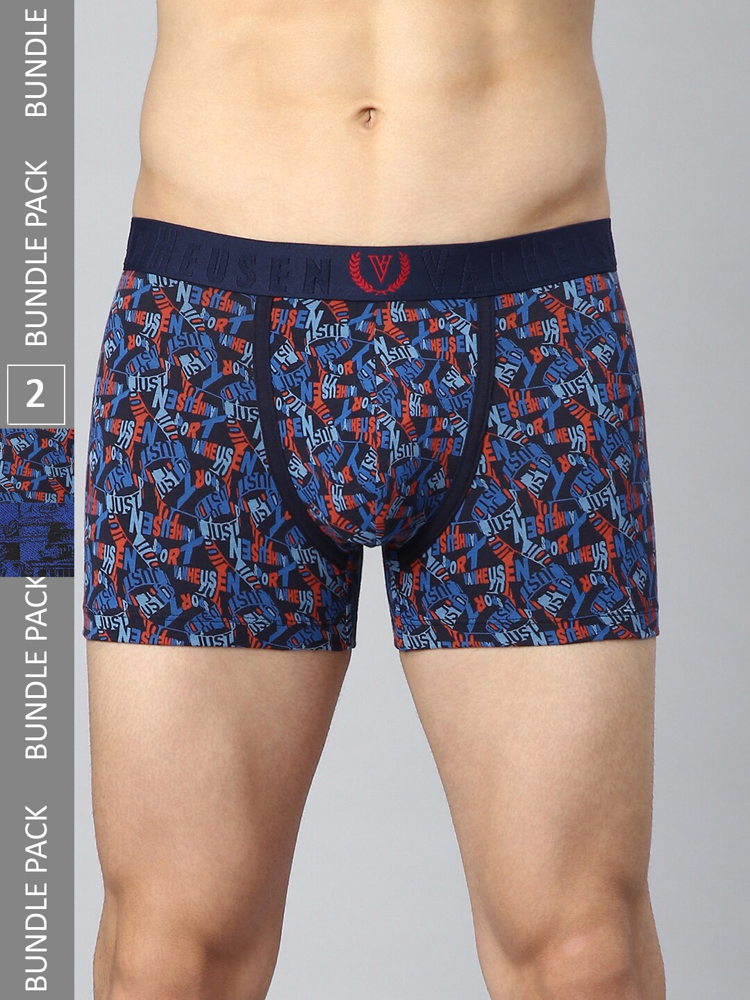 Van Heusen Men Pack Of 2 Printed Cotton Trunks, Blue