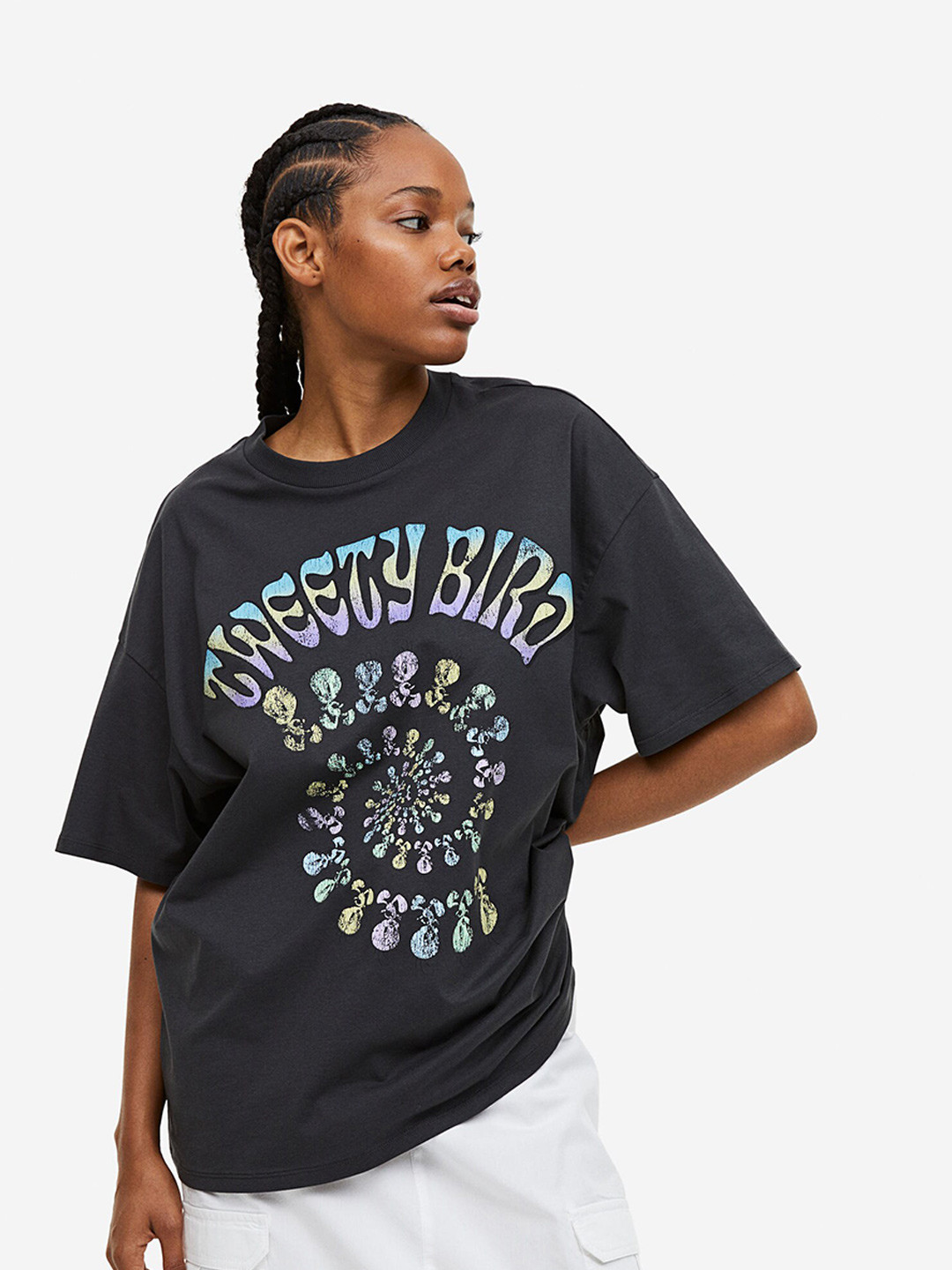 

H&M Oversized Printed T-shirt, Charcoal