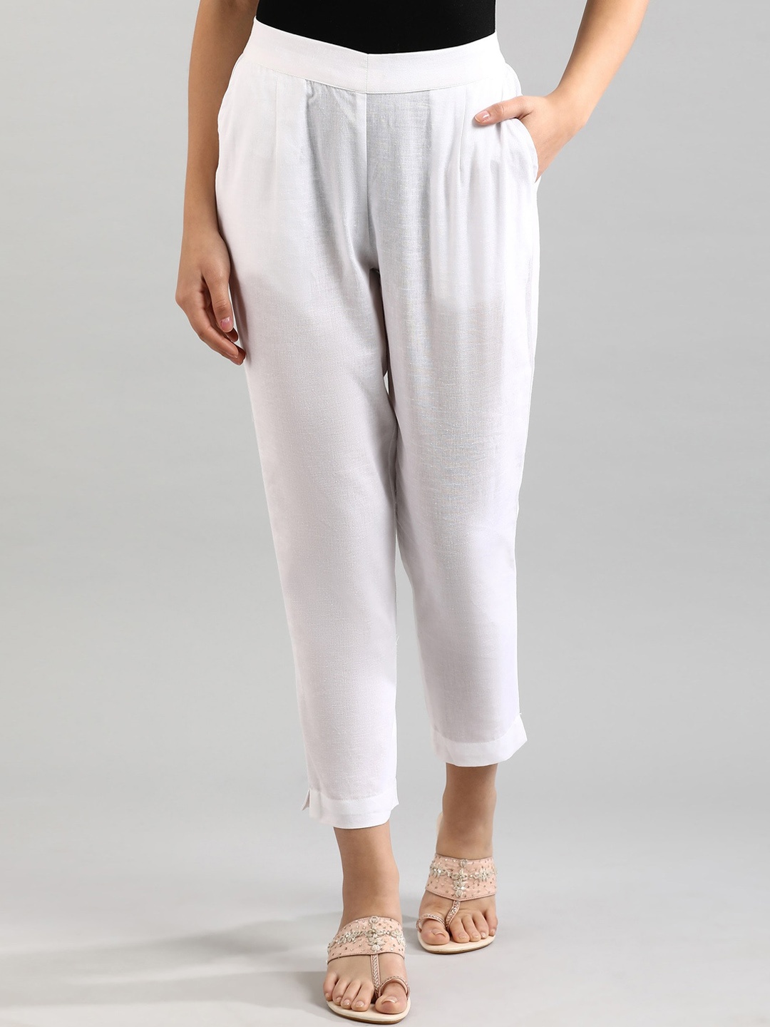 

AURELIA Women Regular Fit Mid-Rise Cropped Casual Trousers, White