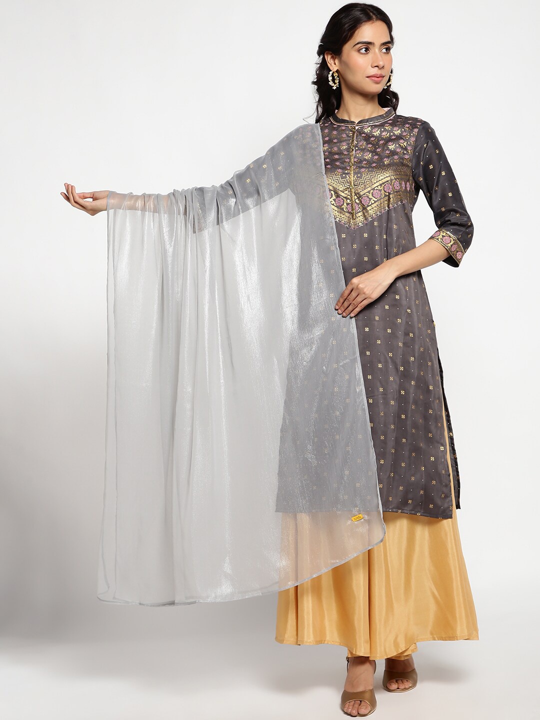 

AURELIA Taping Border Dupatta, Silver