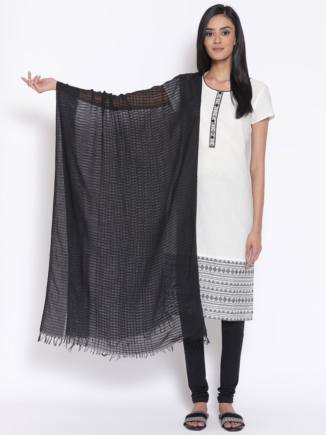 

AURELIA Checks Pure Cotton Dupatta, Black