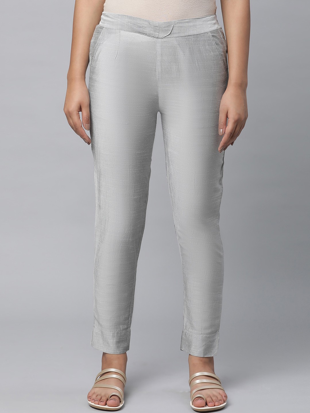 

AURELIA Women Regular Fit Mid-Rise Casual Trousers, Silver