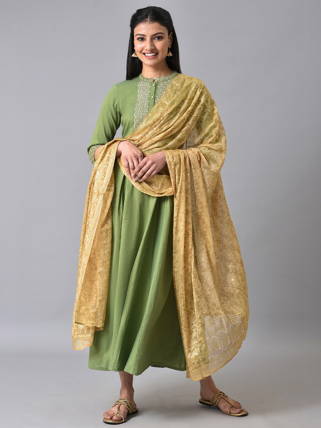 AURELIA Ethnic Motifs Printed Dupatta, Gold