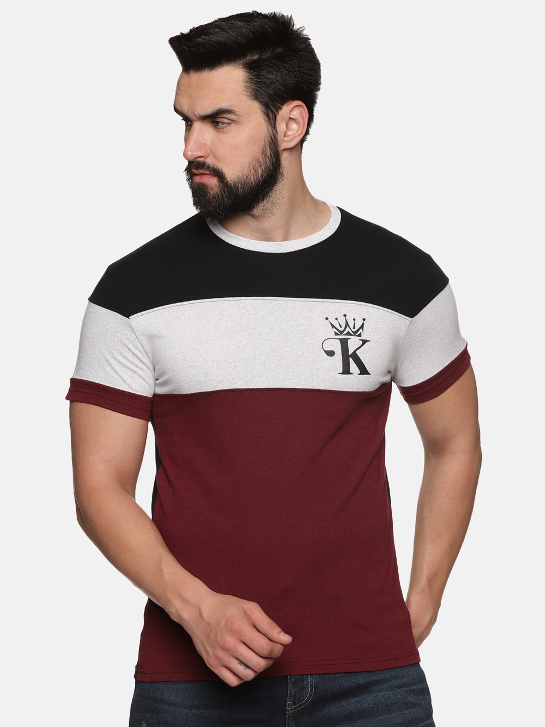 

UrGear Colourblocked Pure Cotton Casual T-Shirt, Maroon