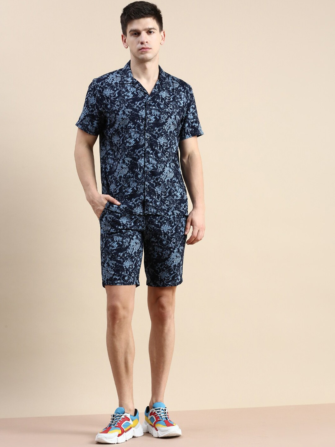 

SHOWOFF Printed Shirt With Shorts, Navy blue