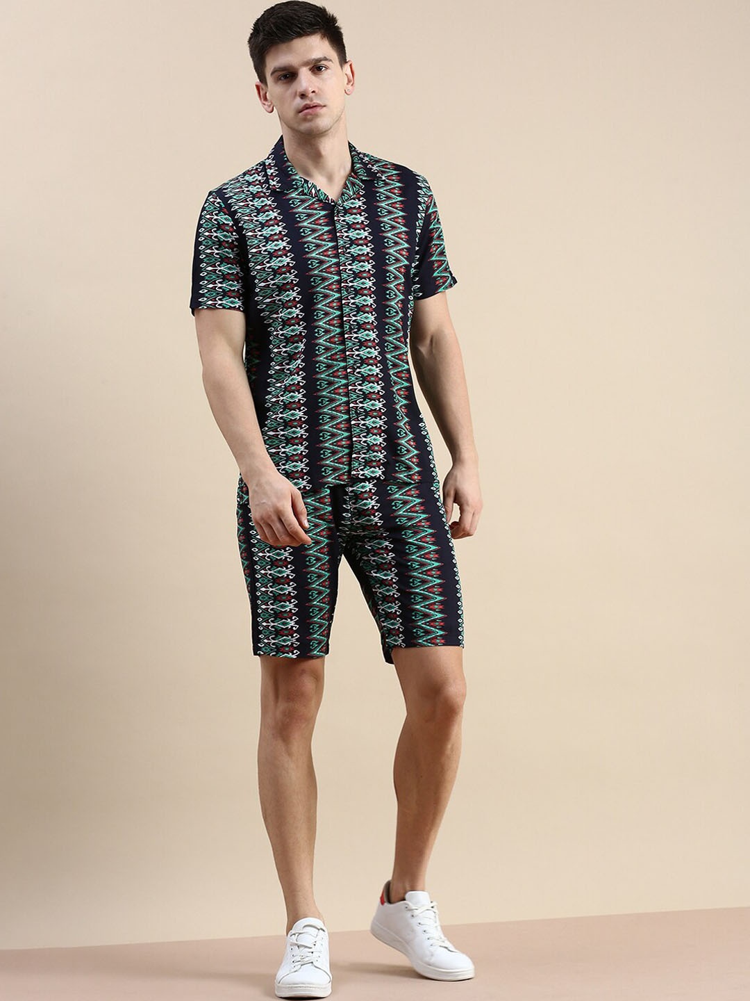

SHOWOFF Abstract Printed Shirt With Shorts Co-Ords, Black