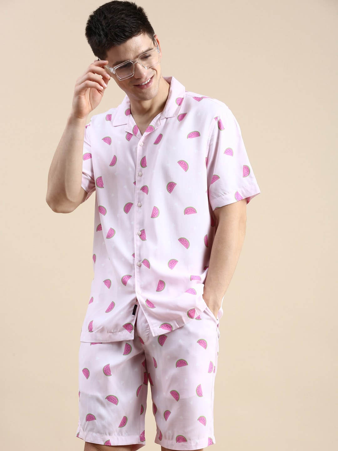 SHOWOFF Printed Shirt With Shorts, Pink