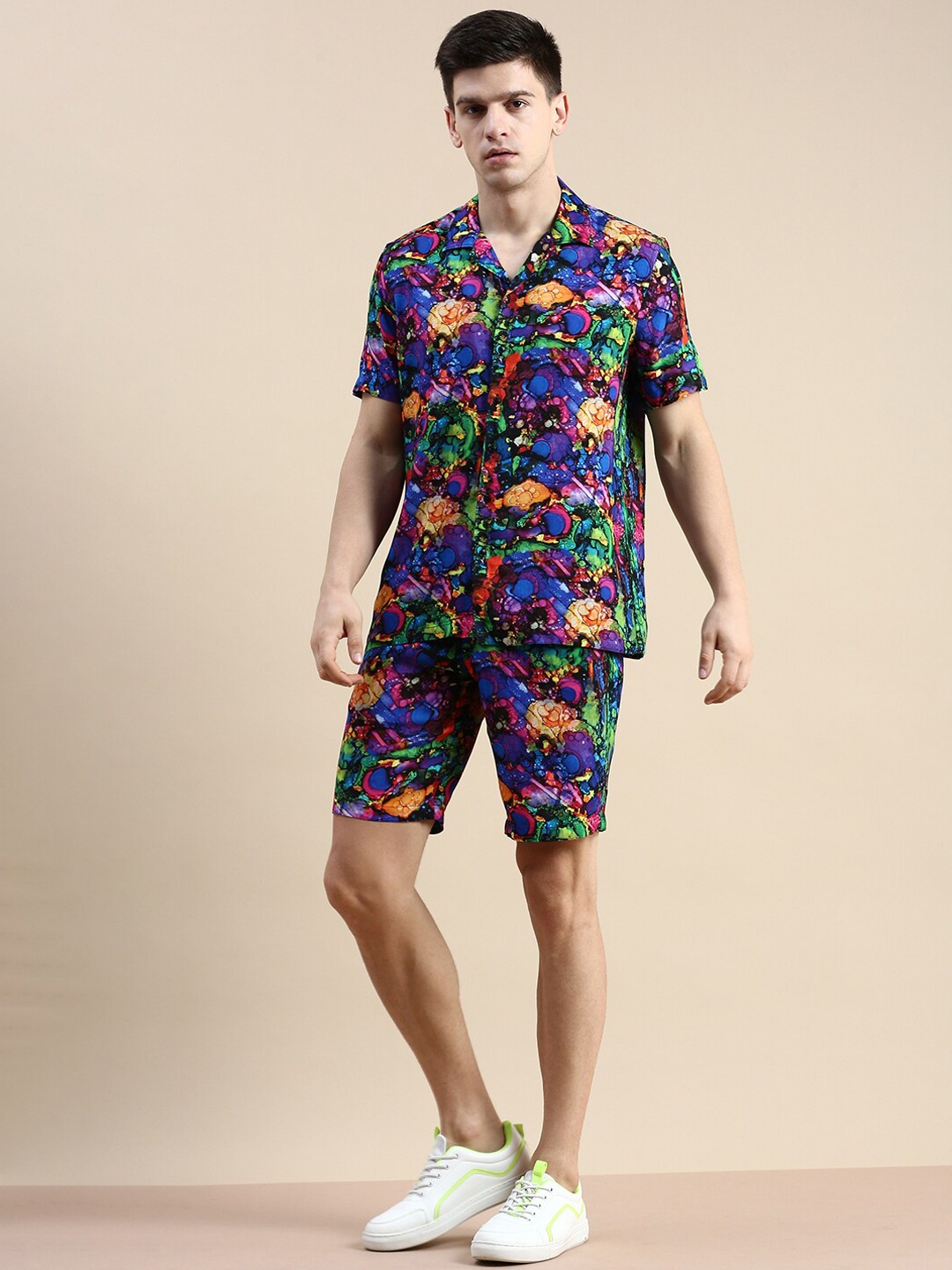 SHOWOFF Graphic Printed Shirt With Shorts Co-Ords, Blue