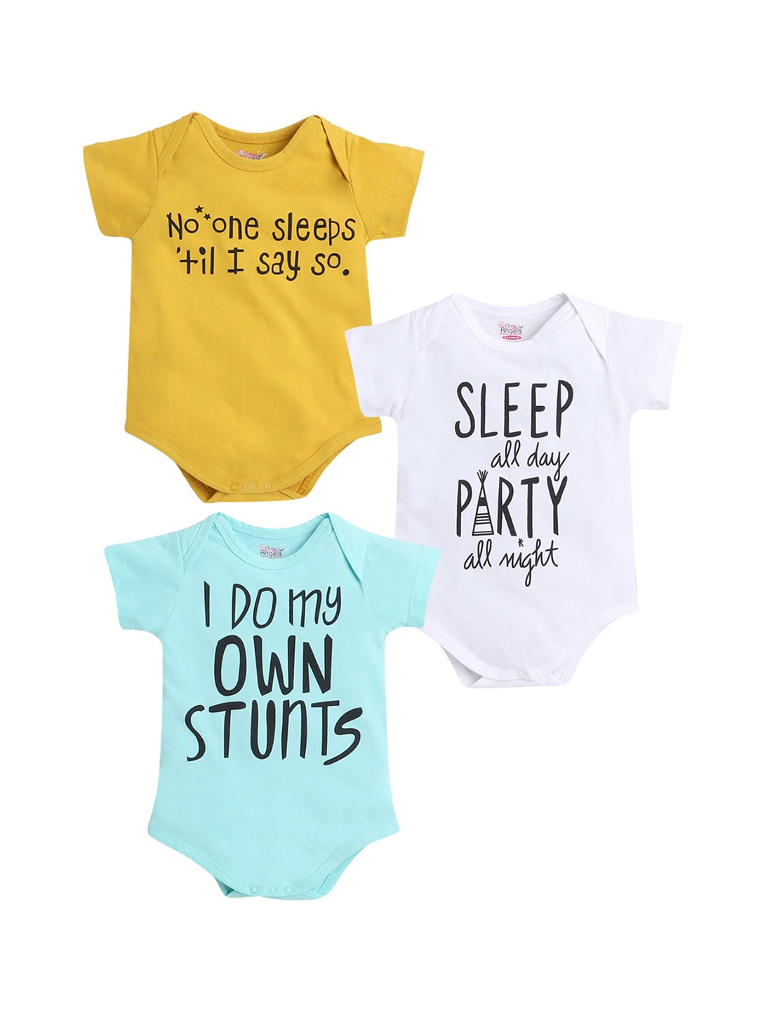 

Little Angels Infants Pack Of 3 Printed Pure Cotton Bodysuits, Mustard
