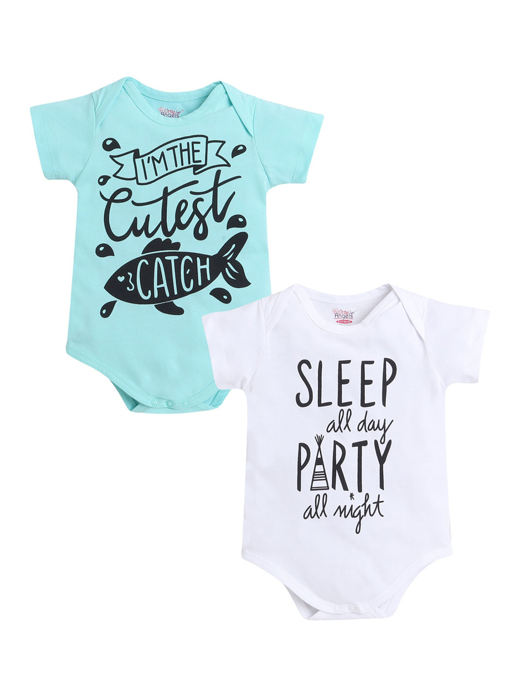 

Little Angels Infants Pack Of 2 Printed Pure Cotton Bodysuits, Blue
