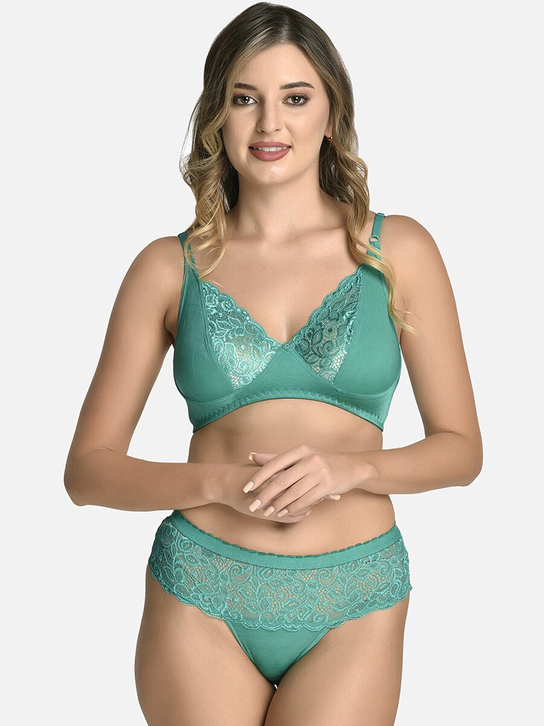 StyFun Self Designed Cotton Lycra Lingerie Set VM_CatSet_Green_B