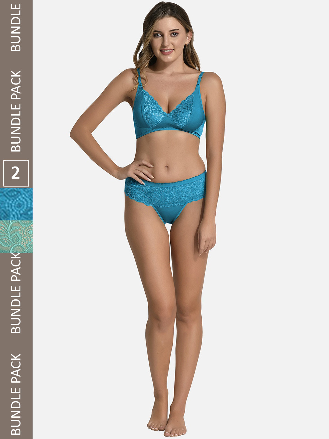 

StyFun Pack Of 2 Self Designed Cotton Lycra Lingerie Set VM_CatSet_BlueGreen_B, Blue